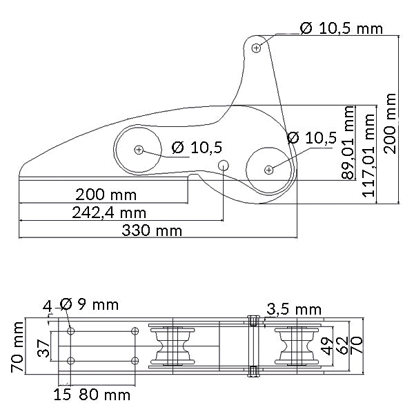 1852 Ankerrulle AISI 316 max. 10kg anker L-330mm