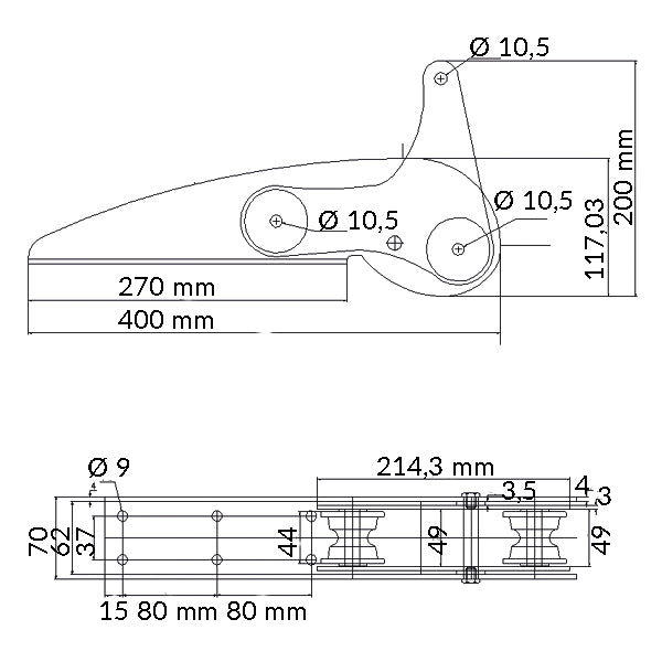 1852 Ankerrulle AISI 316 max. 15kg anker L-400mm