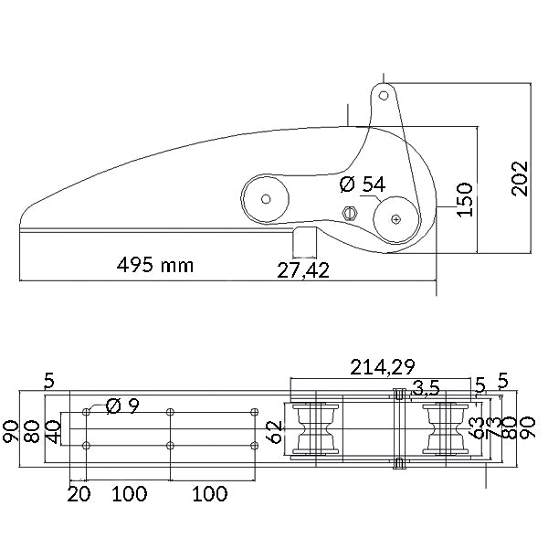 1852 Ankerrulle AISI 316 max. 20kg anker L-495mm