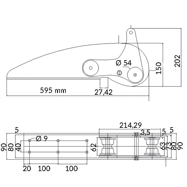 1852 Ankerrulle AISI 316 max. 30kg anker L-595mm