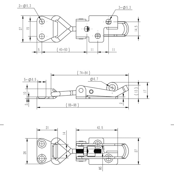 1852 Spændeoverfald med låsebeslag 76x26mm, AISI 316