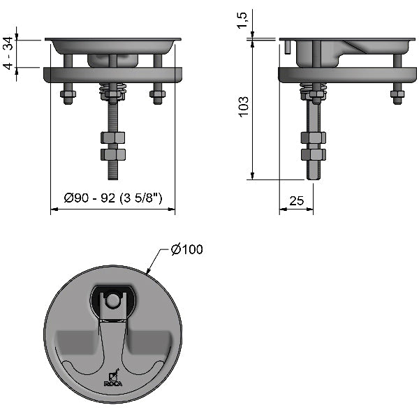 Roca dørkbeslag 100mm RF316
