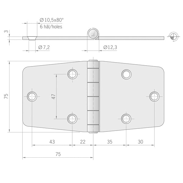Roca hængsel 150x75mm AISI304