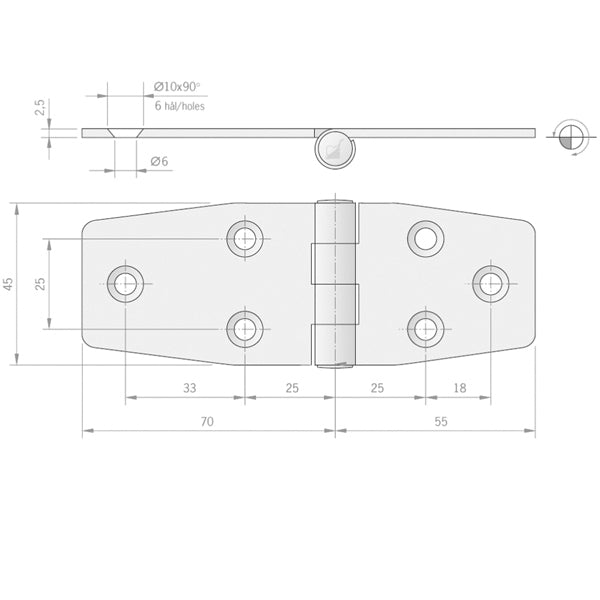 Roca hængsel omvendt 125x45mm AISI 304