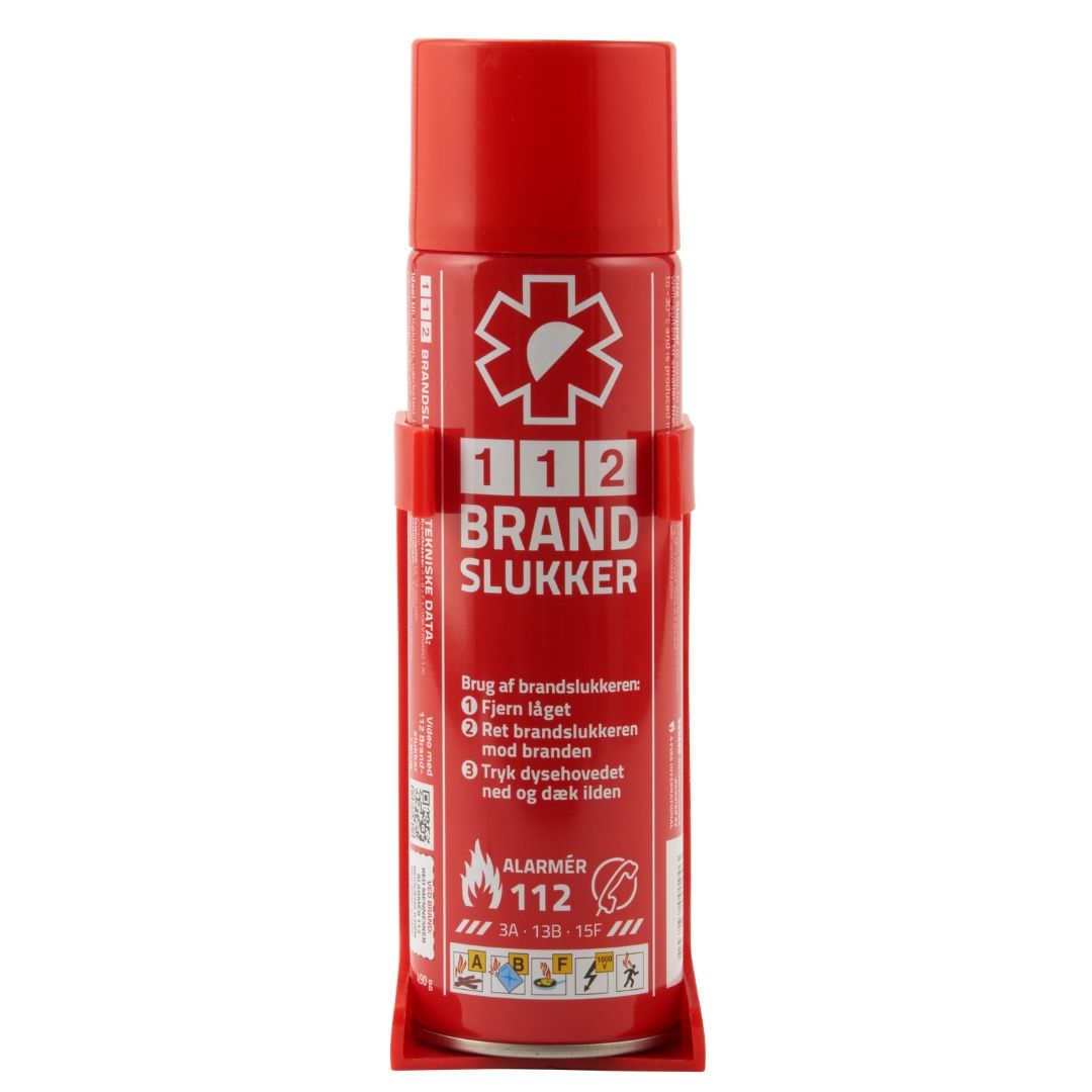 112 Brandslukker 1kg med Holder - Dansk Kvalitet til Båd & Hjem