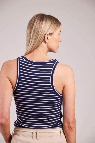 Sebago Vilma Ribbet Tanktop - Marineblå/Hvid Dame