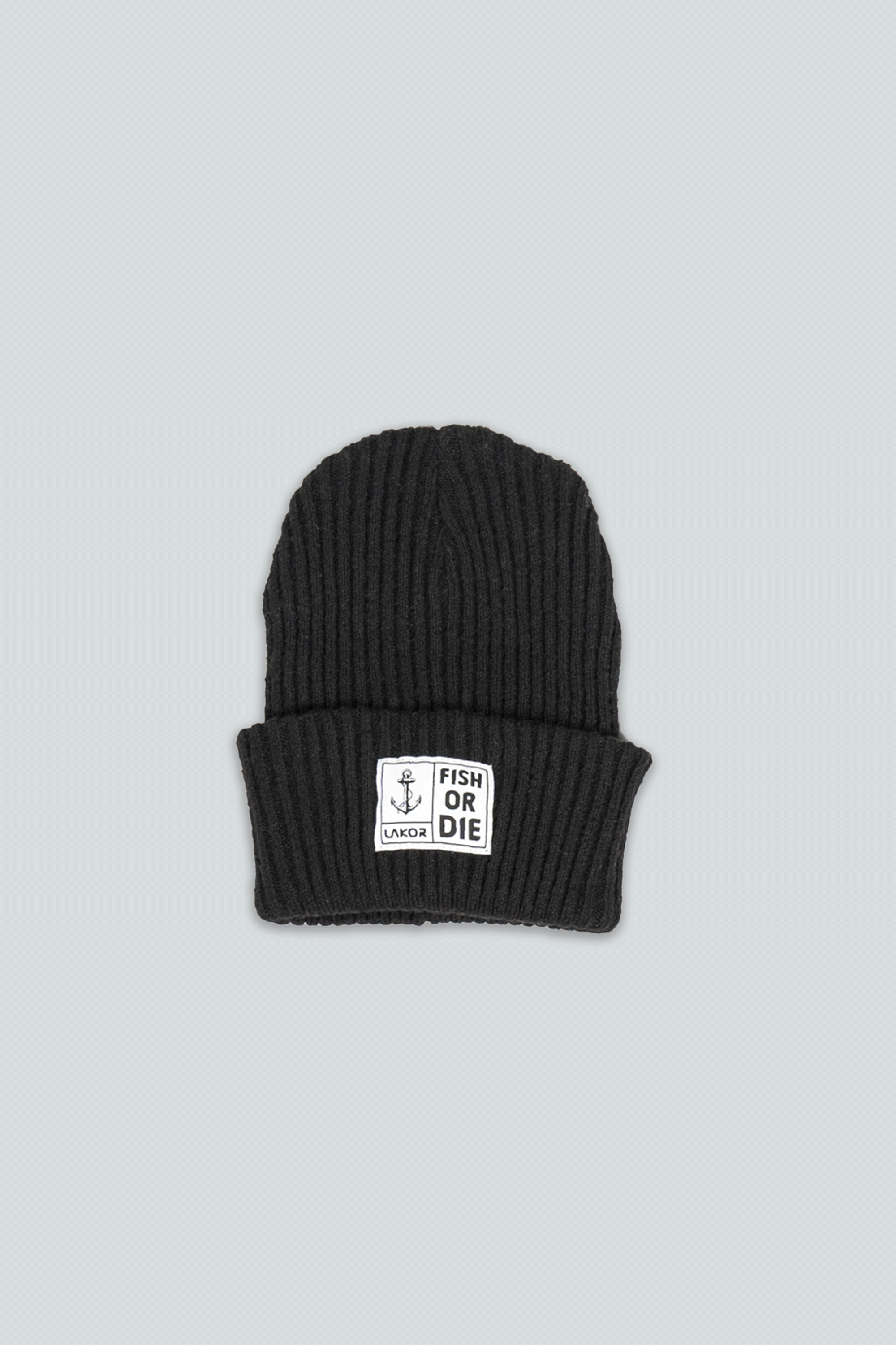Lakor Fish or Die Beanie Sort - Varm Fiskerhue til Båden