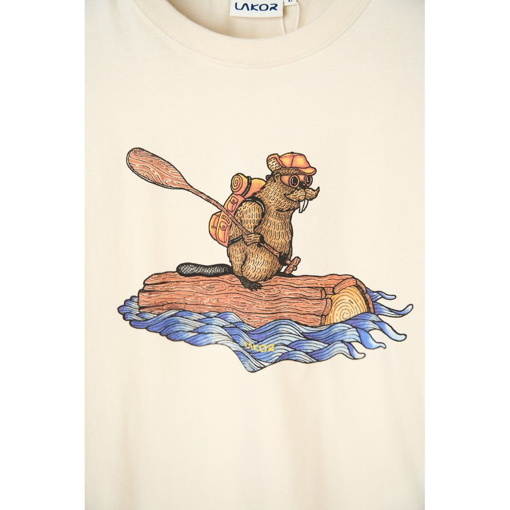 Lakor Bæverrafting T-shirt - Herre T-shirt med Bæver på Tømmerflåde