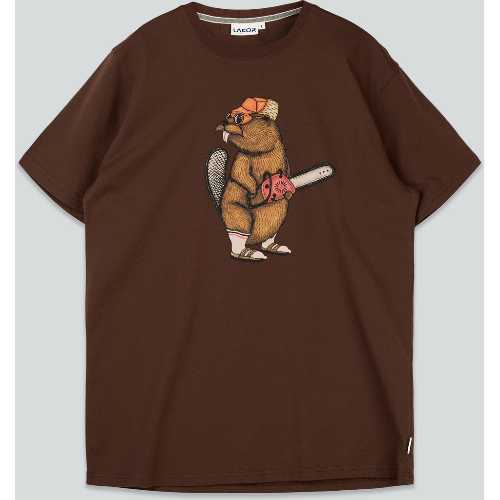 Lakor Lazy Lumber T-shirt - Herre T-shirt med Bæver og Motorsav Humor