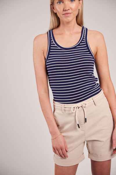 Sebago Vilma Ribbet Tanktop - Marineblå/Hvid Dame