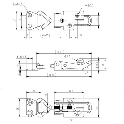1852 Spændeoverfald med låsebeslag 76x26mm, AISI 316