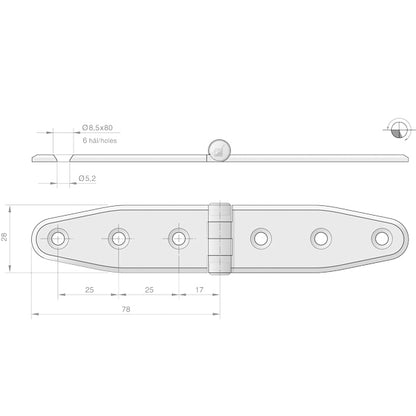 Roca hængsel 156x30mm AISI304