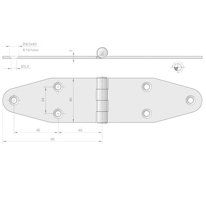 Roca hængsel 180x40mm AISI 304
