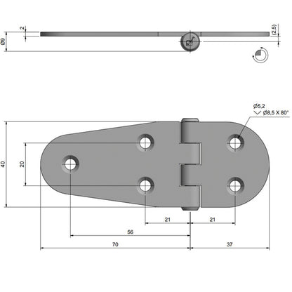 Roca hængsel omvendt aksel 107x40mm AISI 316