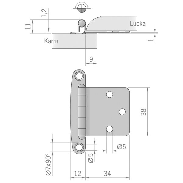 Roca hængsel 46x38mm AISI 304