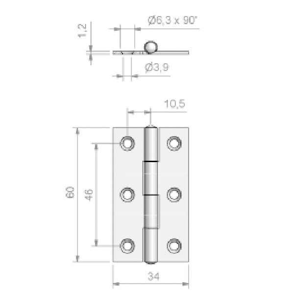 Roca kanthængsel 34x60mm AISI316