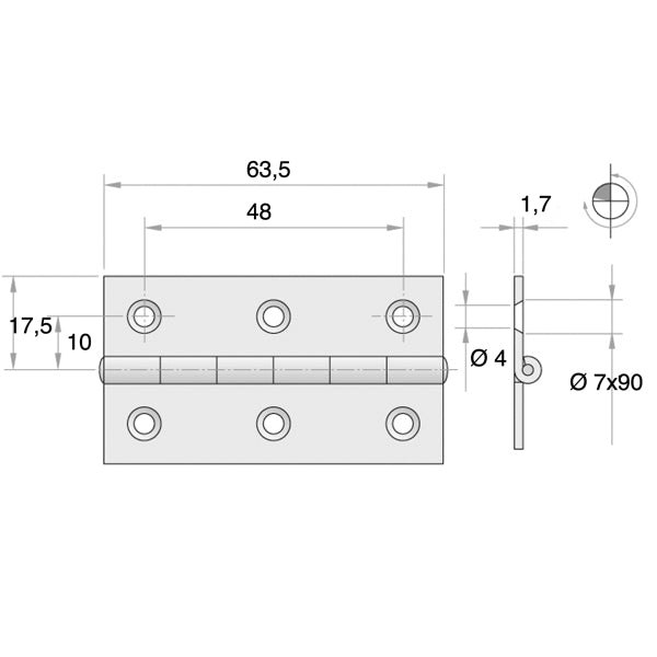 Roca kanthængsel 35x63,5mm forkromet messing
