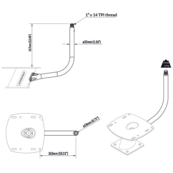ScanStrut PowerTower stang GPS & VHF holder 1"x14 gevind
