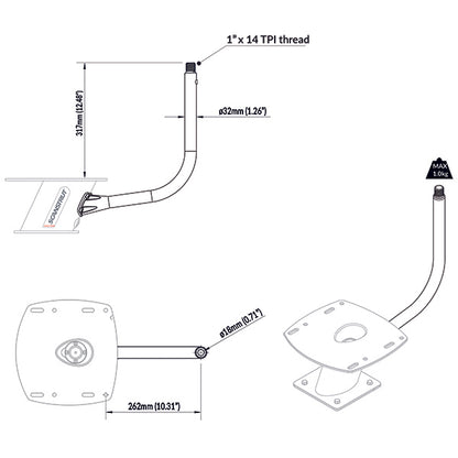 ScanStrut PowerTower stang GPS & VHF holder 1"x14 gevind
