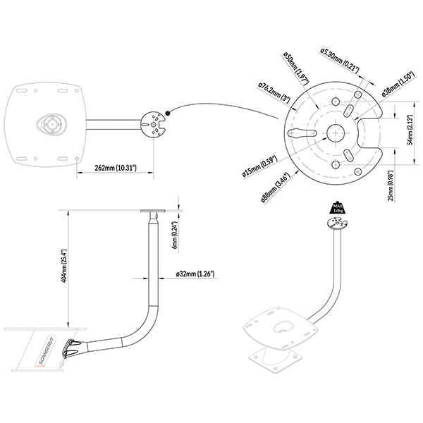 ScanStrut PowerTower stang sort med Lanterne holder