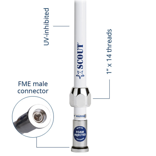 Scout Quick VHF Antenne 1,5 m - 3 dB med 5 m Kabel og FME/PL259 Stik