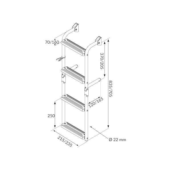 Nuova rade badestige RF stål 4 trin - 2+2, 215x835mm