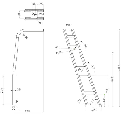 1852 Targabøjle med 70 gr vinkel Ø40/32mm B: 1,5-2,25m