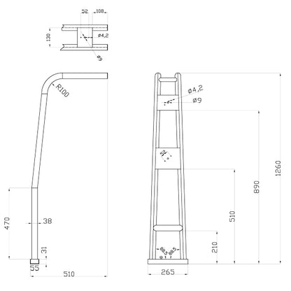 1852 Sort Targabøjle for jolle rør Ø40/32mm B: 1,5-2,25m
