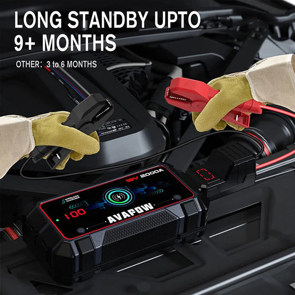 Avapow A9 Plus jump starter 12V, 2000Amp leveres med taske