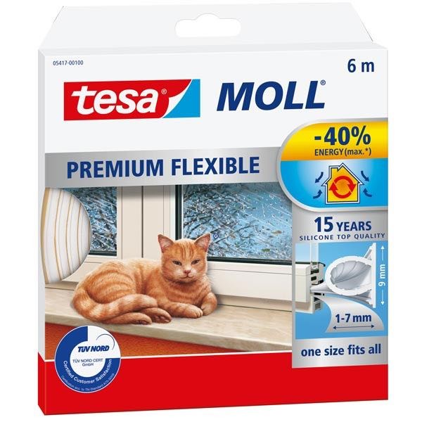 Tesa tætningsliste silikone 9mm x 6m hvid