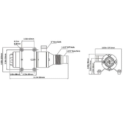 Seaflo Maceratorpumpe 12V    45 ltr./time   Ind. 1 1/2"  Ud. 25mm