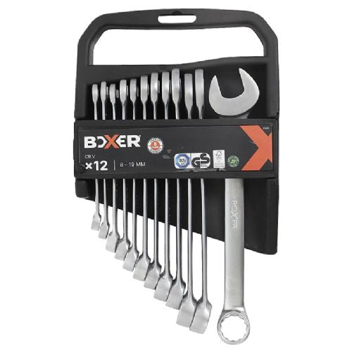 Ringgaffelnøglesæt 12 dele krom-vanadium  Størrelser: 8-9-10-11-12-13-14-15-16-17-18-19 mm