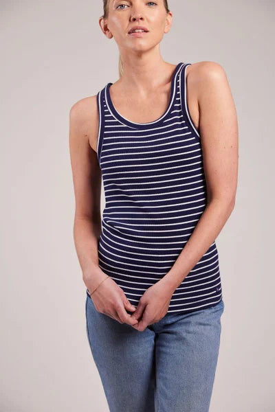 Sebago Vilma Ribbet Tanktop - Marineblå/Hvid Dame