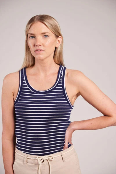Sebago Vilma Ribbet Tanktop - Marineblå/Hvid Dame