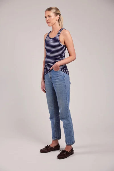 Sebago Vilma Ribbet Tanktop - Marineblå/Hvid Dame