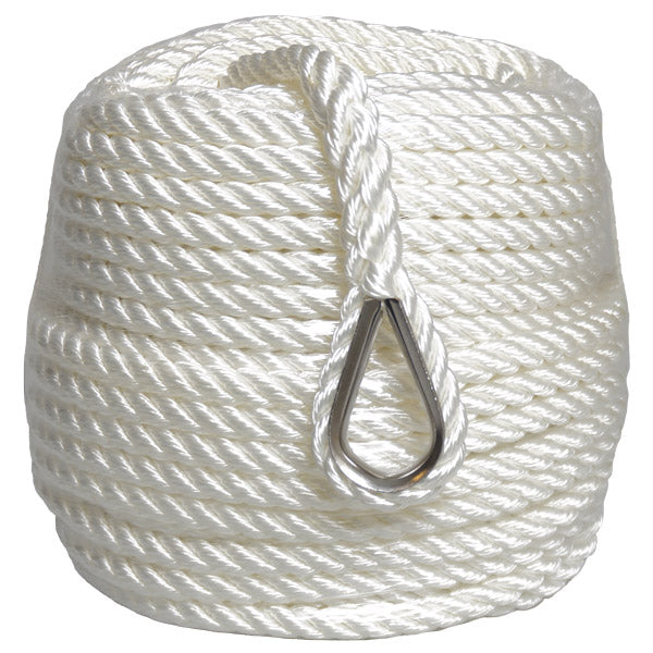 Robline ankerline 3 slået med kovs, Hvid 10 mm x 40m