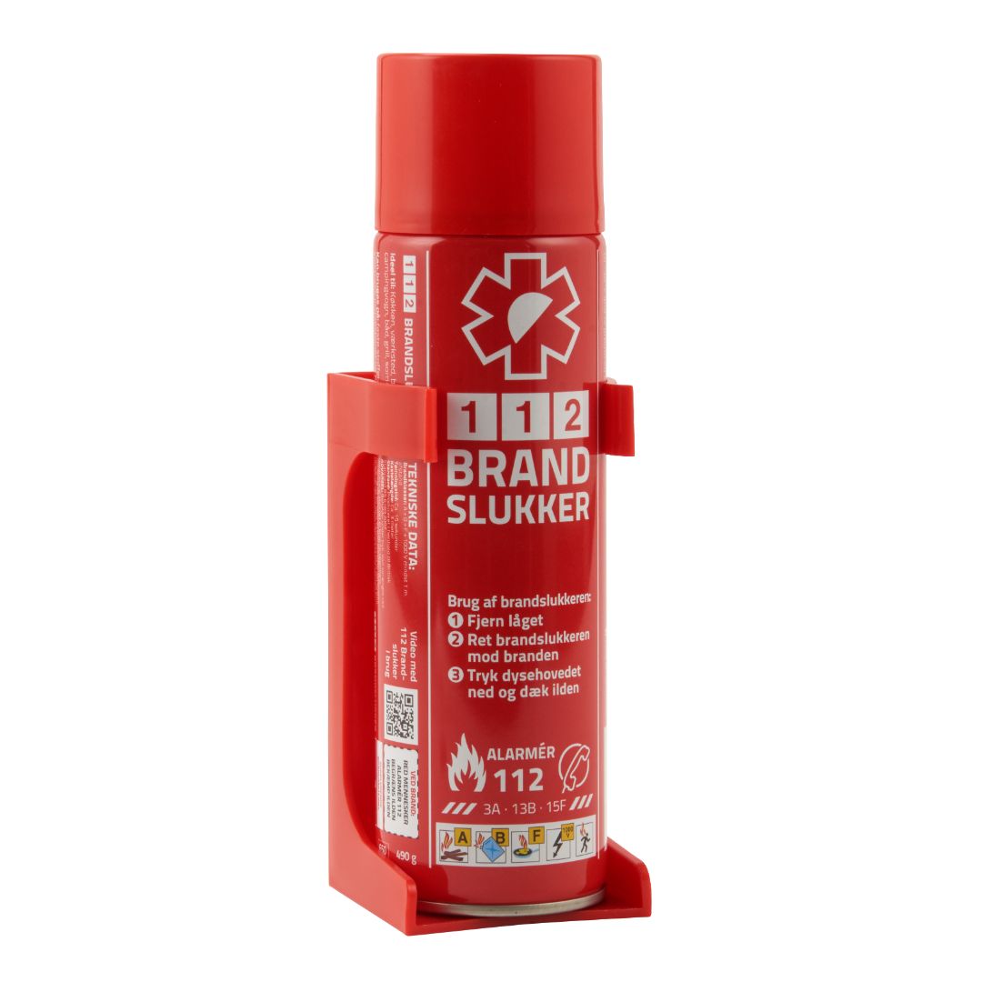 112 Brandslukker 1kg med Holder - Dansk Kvalitet til Båd & Hjem
